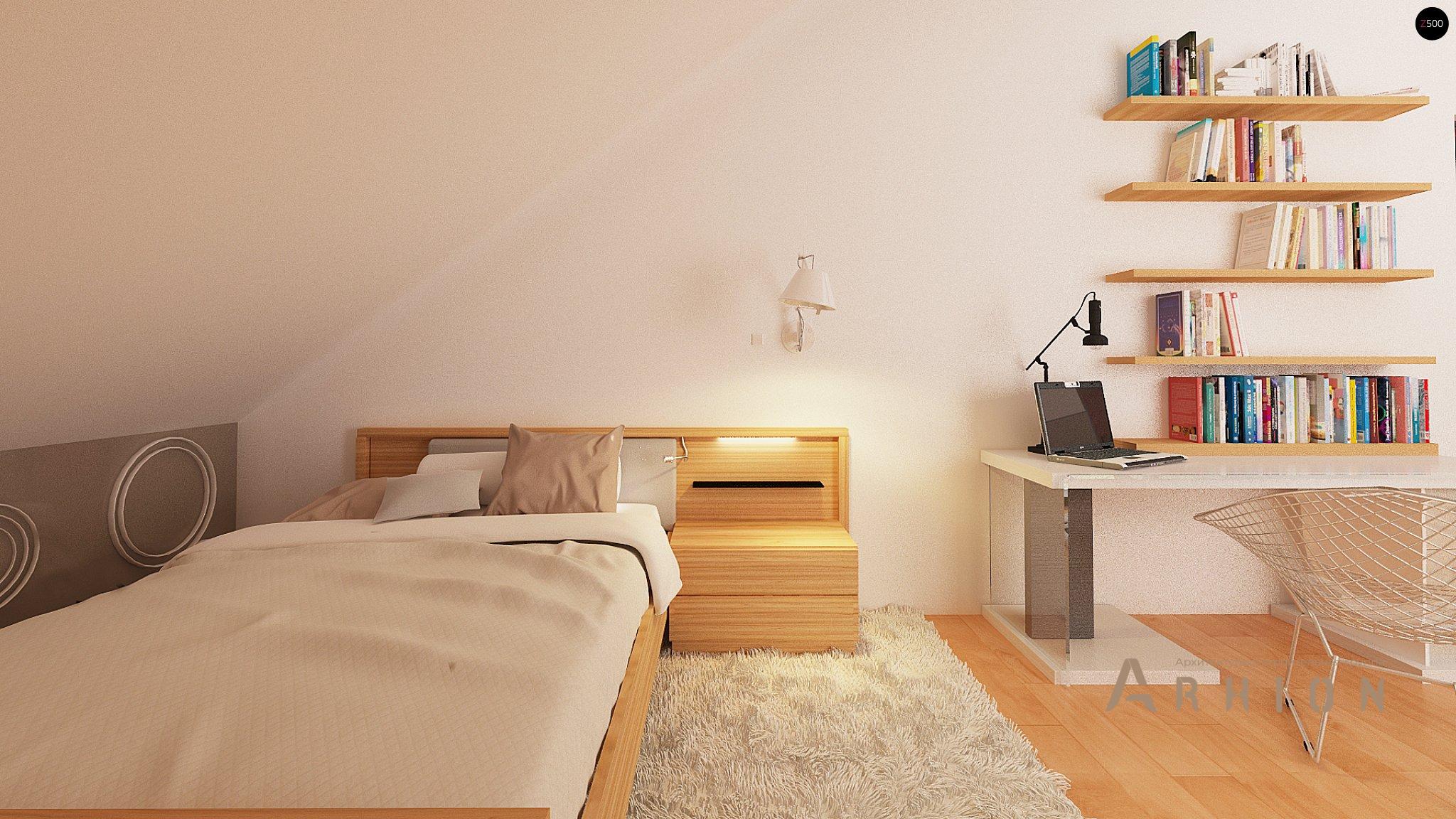 11. Проект одноэтажного дома в современном стиле с четырехскатной, Z270 A, площадью - 239 кв c мансардой, терассой, балконом, гаражом